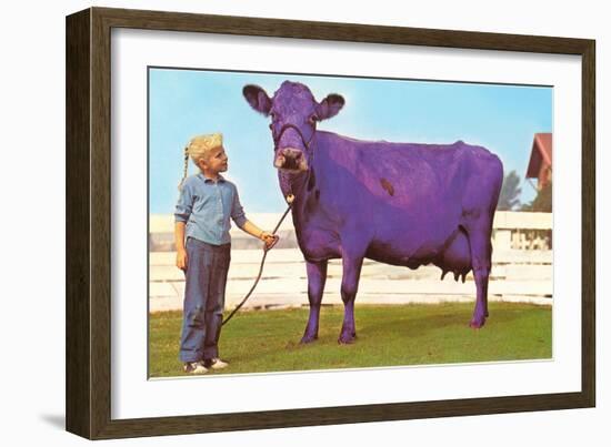 Girl with Purple Cow--Framed Art Print