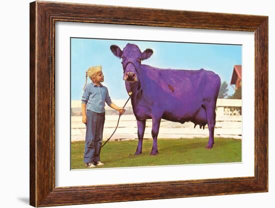 Girl with Purple Cow-null-Framed Art Print