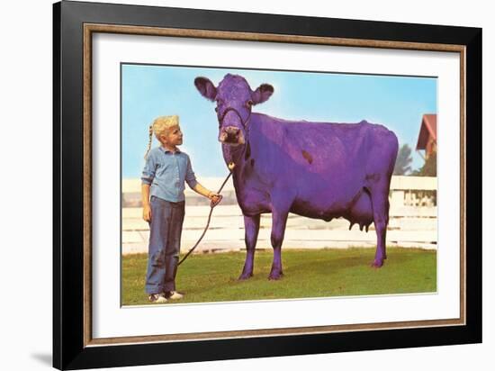 Girl with Purple Cow--Framed Art Print