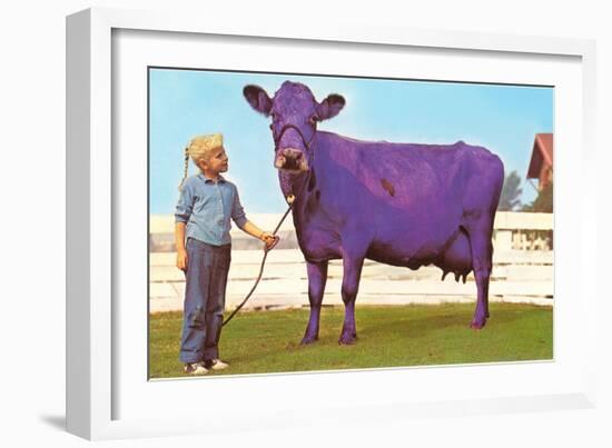 Girl with Purple Cow--Framed Art Print