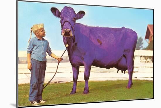 Girl with Purple Cow-null-Mounted Art Print