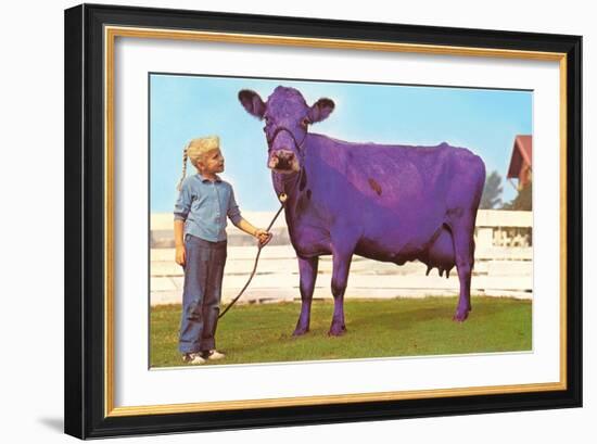 Girl with Purple Cow--Framed Art Print