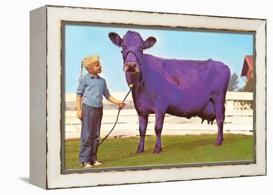 Girl with Purple Cow-null-Framed Stretched Canvas