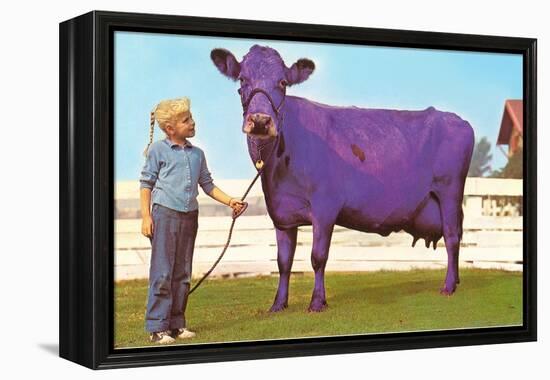 Girl with Purple Cow-null-Framed Stretched Canvas