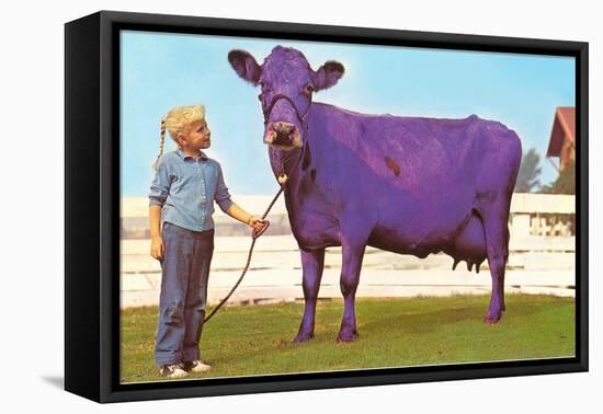 Girl with Purple Cow-null-Framed Stretched Canvas