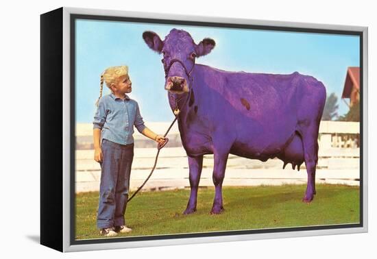 Girl with Purple Cow-null-Framed Stretched Canvas