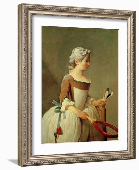 Girl with Racket and Shuttlecock, c.1740-Jean-Baptiste Simeon Chardin-Framed Giclee Print