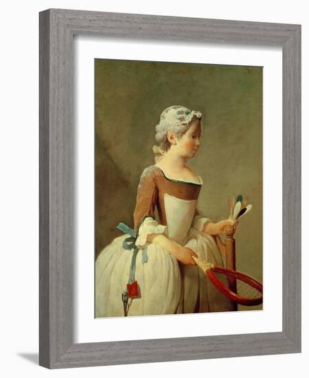 Girl with Racket and Shuttlecock, c.1740-Jean-Baptiste Simeon Chardin-Framed Giclee Print