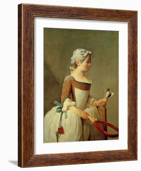 Girl with Racket and Shuttlecock, c.1740-Jean-Baptiste Simeon Chardin-Framed Giclee Print