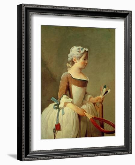 Girl with Racket and Shuttlecock, c.1740-Jean-Baptiste Simeon Chardin-Framed Giclee Print