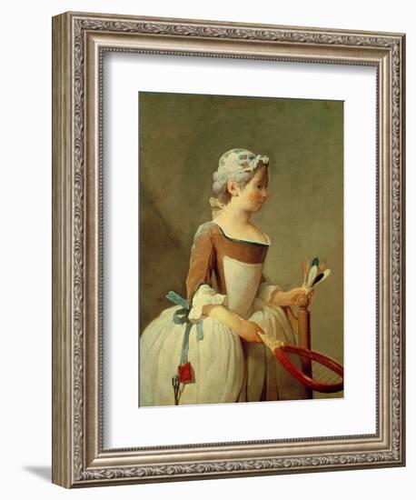 Girl with Racket and Shuttlecock, c.1740-Jean-Baptiste Simeon Chardin-Framed Giclee Print