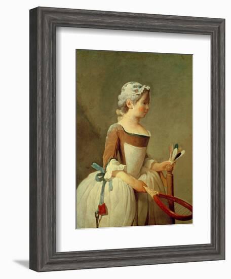 Girl with Racket and Shuttlecock, c.1740-Jean-Baptiste Simeon Chardin-Framed Giclee Print