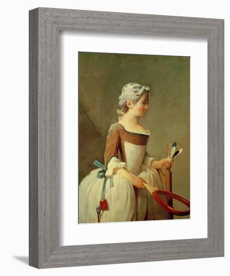 Girl with Racket and Shuttlecock, c.1740-Jean-Baptiste Simeon Chardin-Framed Giclee Print