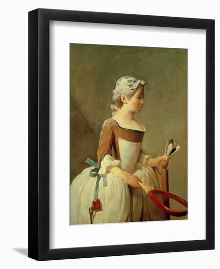 Girl with Racket and Shuttlecock, c.1740-Jean-Baptiste Simeon Chardin-Framed Giclee Print