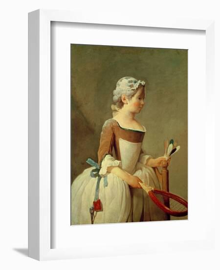 Girl with Racket and Shuttlecock, c.1740-Jean-Baptiste Simeon Chardin-Framed Giclee Print