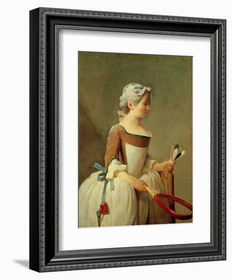 Girl with Racket and Shuttlecock, c.1740-Jean-Baptiste Simeon Chardin-Framed Giclee Print