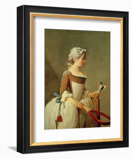 Girl with Racket and Shuttlecock, c.1740-Jean-Baptiste Simeon Chardin-Framed Giclee Print