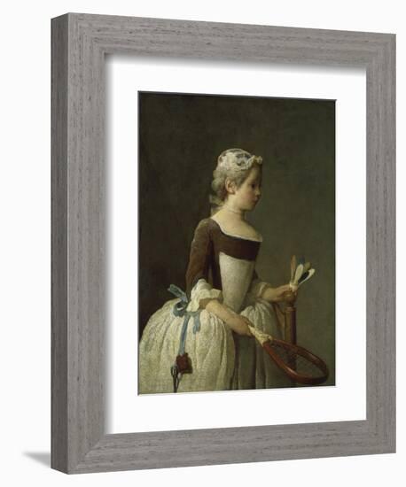 Girl with Racket and Shuttlecock, c.1740-Jean-Baptiste Simeon Chardin-Framed Giclee Print