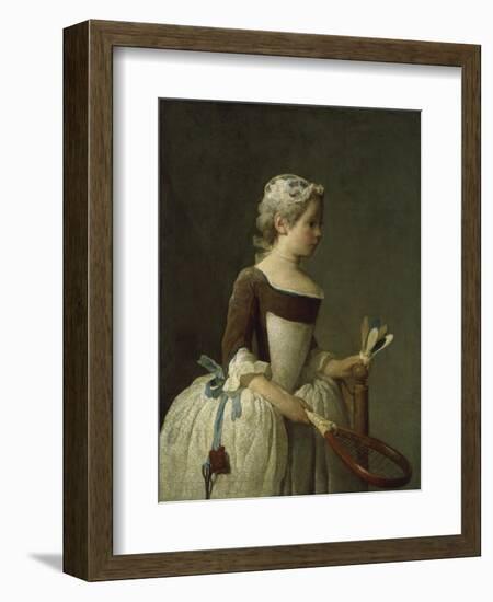 Girl with Racket and Shuttlecock, c.1740-Jean-Baptiste Simeon Chardin-Framed Giclee Print