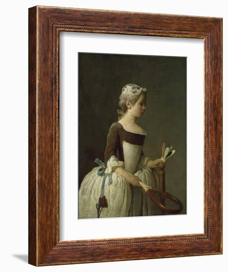 Girl with Racket and Shuttlecock, c.1740-Jean-Baptiste Simeon Chardin-Framed Giclee Print