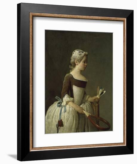 Girl with Racket and Shuttlecock, c.1740-Jean-Baptiste Simeon Chardin-Framed Giclee Print