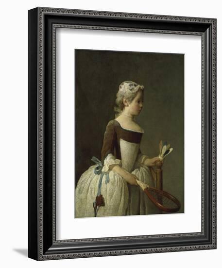 Girl with Racket and Shuttlecock, c.1740-Jean-Baptiste Simeon Chardin-Framed Giclee Print