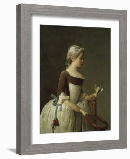 Girl with Racket and Shuttlecock, c.1740-Jean-Baptiste Simeon Chardin-Framed Giclee Print