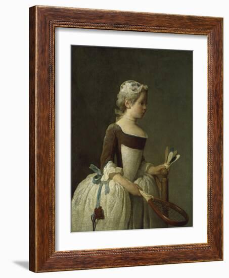 Girl with Racket and Shuttlecock, c.1740-Jean-Baptiste Simeon Chardin-Framed Giclee Print