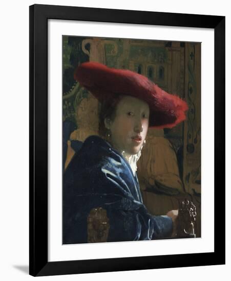 Girl with the Red Hat, c.1665-66-Jan Vermeer-Framed Premium Giclee Print