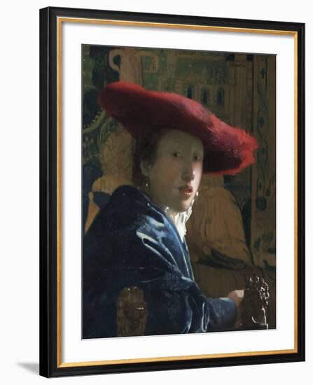 Girl with the Red Hat, c.1665-66-Jan Vermeer-Framed Premium Giclee Print