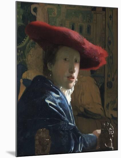 Girl with the Red Hat, c.1665-66-Jan Vermeer-Mounted Premium Giclee Print