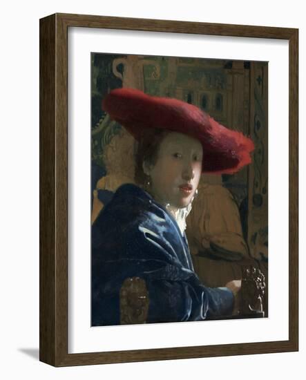 Girl with the Red Hat, C. 1665-66-Johannes Vermeer-Framed Art Print