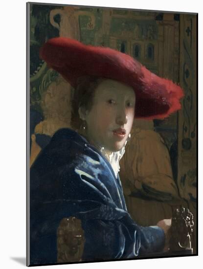 Girl with the Red Hat, C. 1665-66-Johannes Vermeer-Mounted Art Print