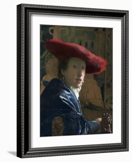 Girl with the Red Hat, C. 1665-66-Johannes Vermeer-Framed Art Print