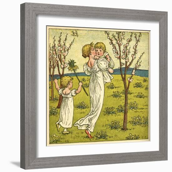 Girl with Toddler and Baby-Kate Greenaway-Framed Art Print