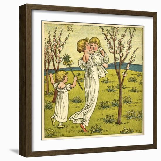 Girl with Toddler and Baby-Kate Greenaway-Framed Art Print