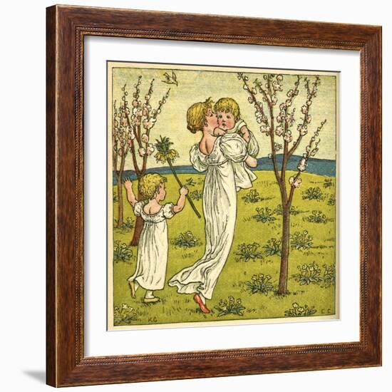 Girl with Toddler and Baby-Kate Greenaway-Framed Art Print