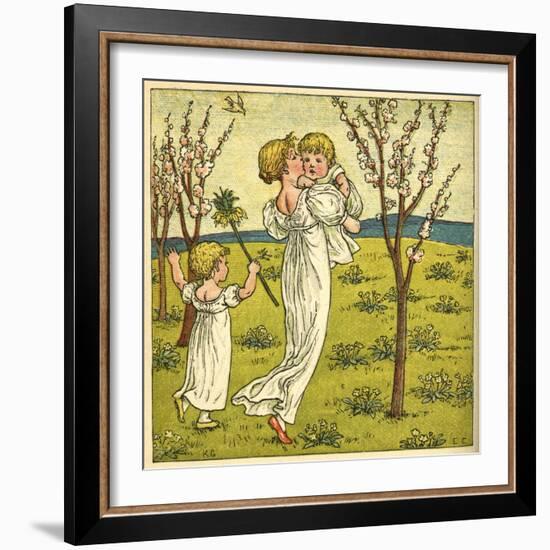 Girl with Toddler and Baby-Kate Greenaway-Framed Art Print
