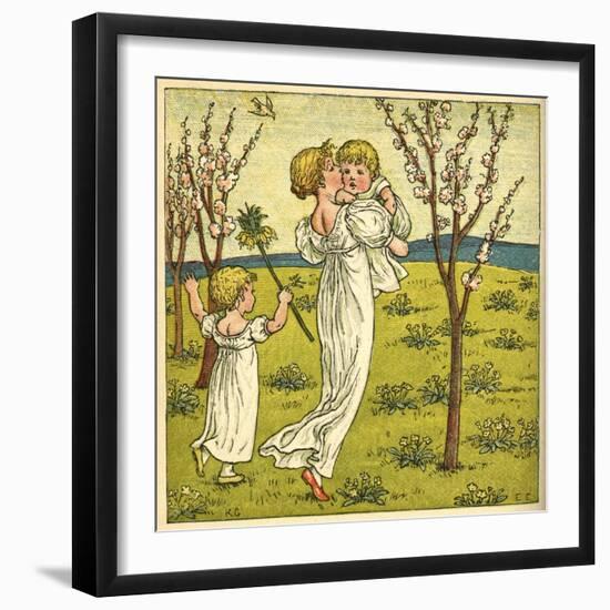 Girl with Toddler and Baby-Kate Greenaway-Framed Art Print