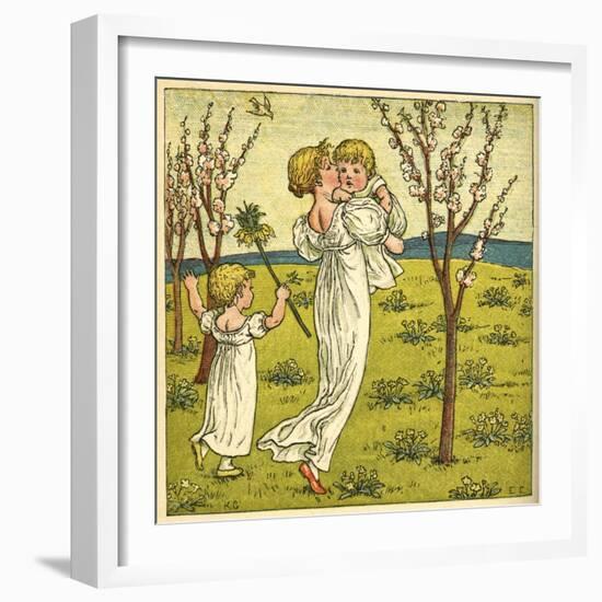 Girl with Toddler and Baby-Kate Greenaway-Framed Art Print