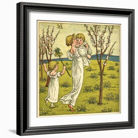 Girl with Toddler and Baby-Kate Greenaway-Framed Art Print