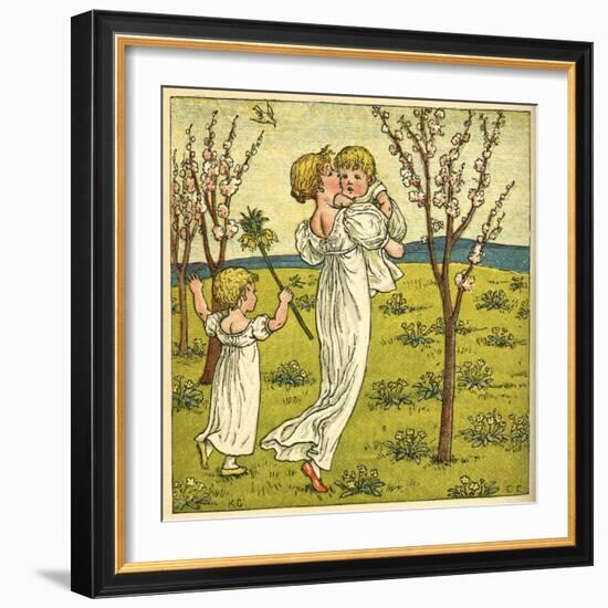 Girl with Toddler and Baby-Kate Greenaway-Framed Art Print