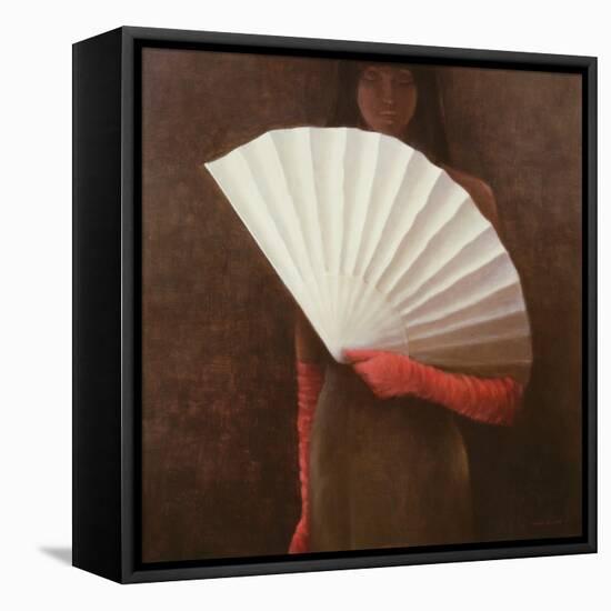 Girl with White Fan-Lincoln Seligman-Framed Premier Image Canvas