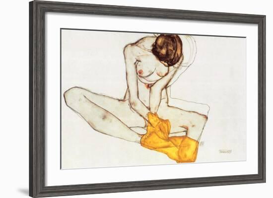 Girl with Yellow Scarf-Egon Schiele-Framed Art Print