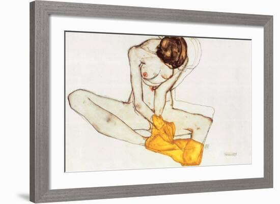 Girl with Yellow Scarf-Egon Schiele-Framed Art Print