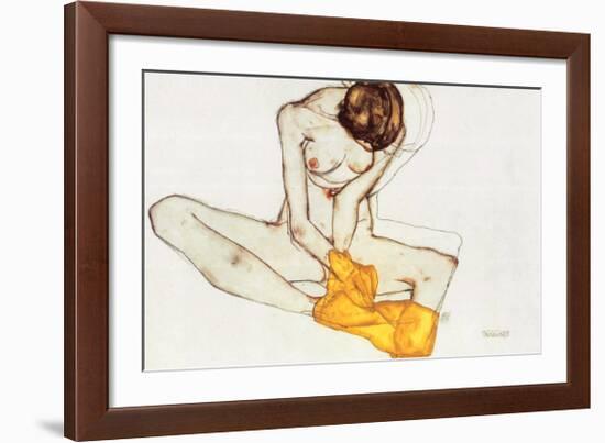 Girl with Yellow Scarf-Egon Schiele-Framed Art Print