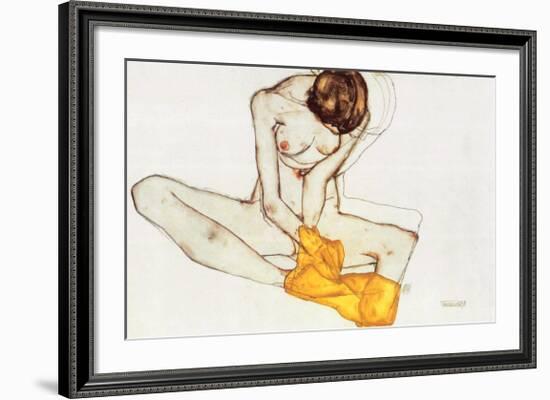 Girl with Yellow Scarf-Egon Schiele-Framed Art Print