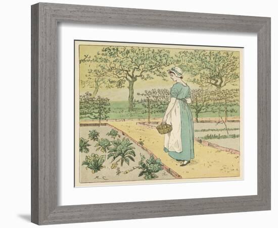 Girl Working in a Rural Kitchen Garden Collecting Cabbages-Randolph Caldecott-Framed Art Print