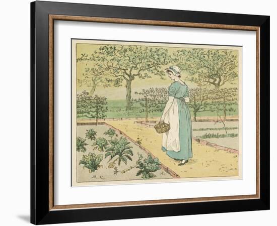 Girl Working in a Rural Kitchen Garden Collecting Cabbages-Randolph Caldecott-Framed Art Print