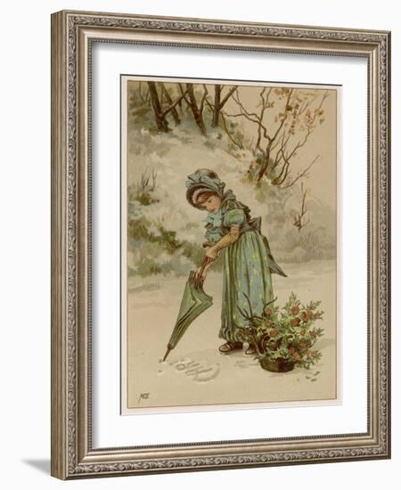 Girl Writes in Snow 1890-M Ellen Edwards-Framed Art Print